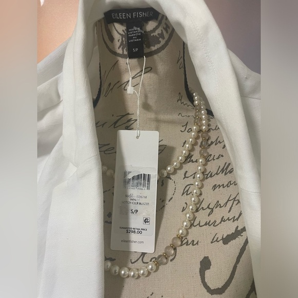 EILEEN FISHER White Linen Blend Notch Collar Blazer S/P NWT - Picture 7 of 9